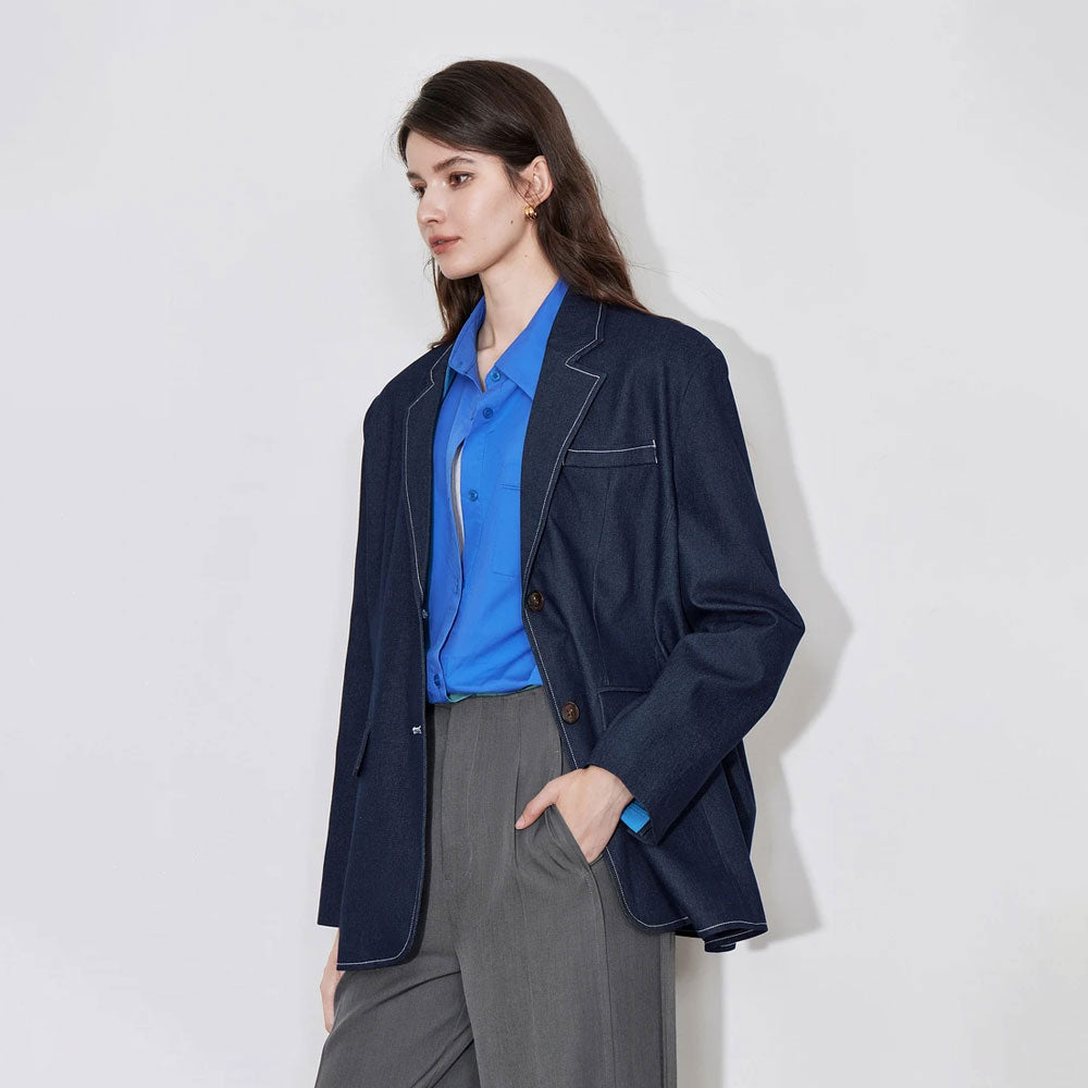 Oversize Faux-Denim Blazer