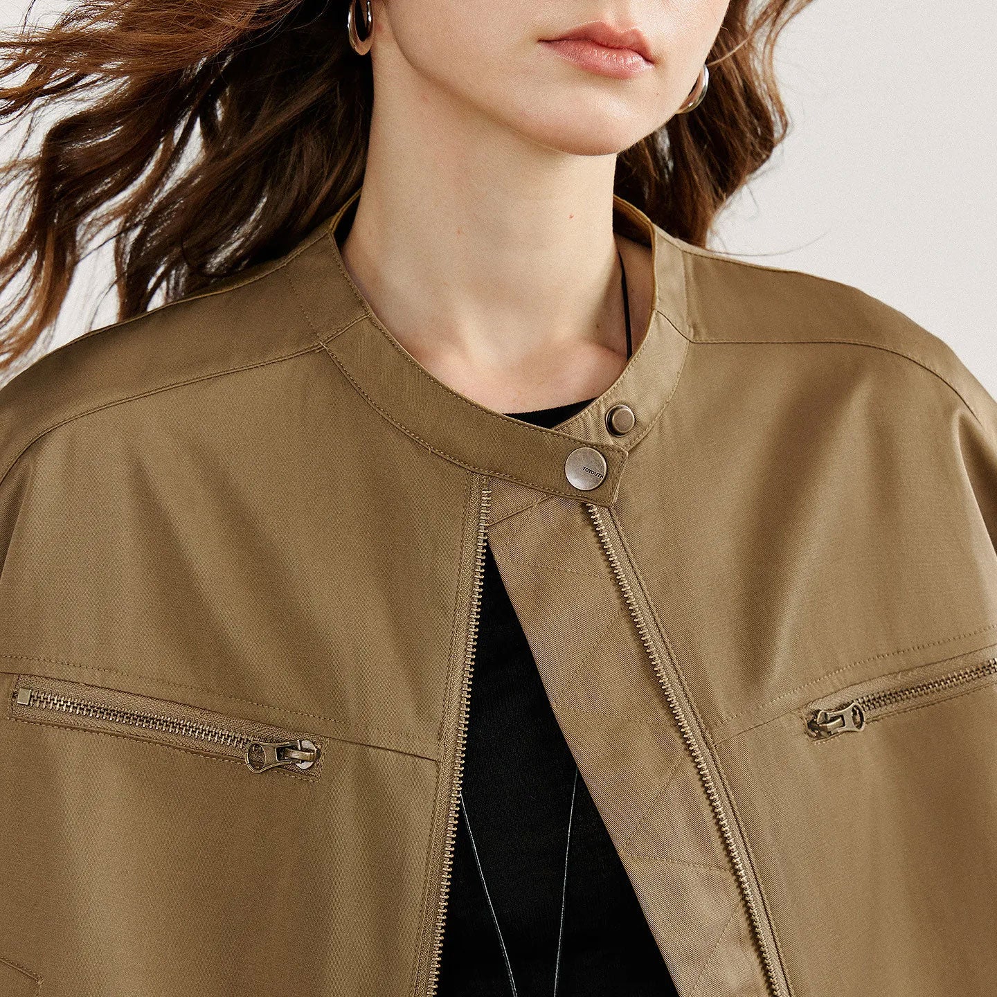 Retro Contrast Stand-Collar Jacket