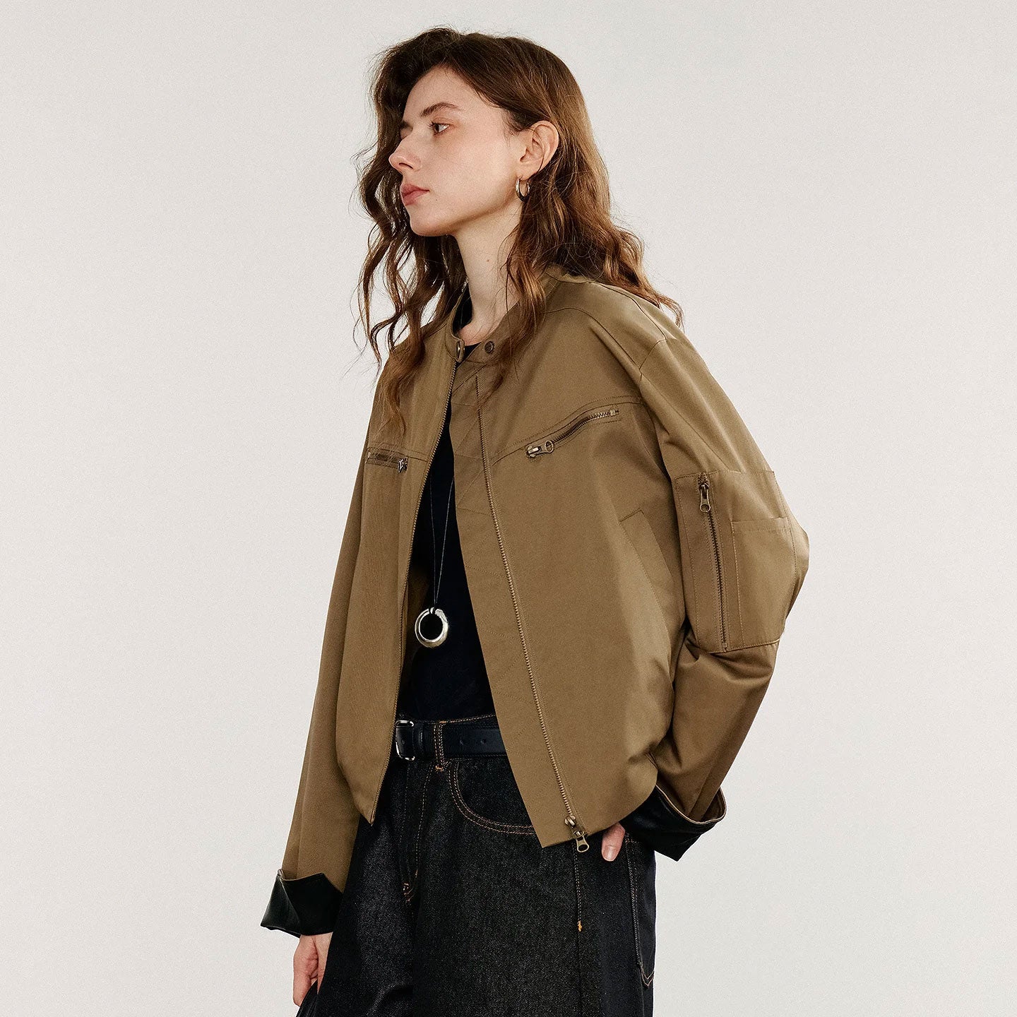 Retro Contrast Stand-Collar Jacket
