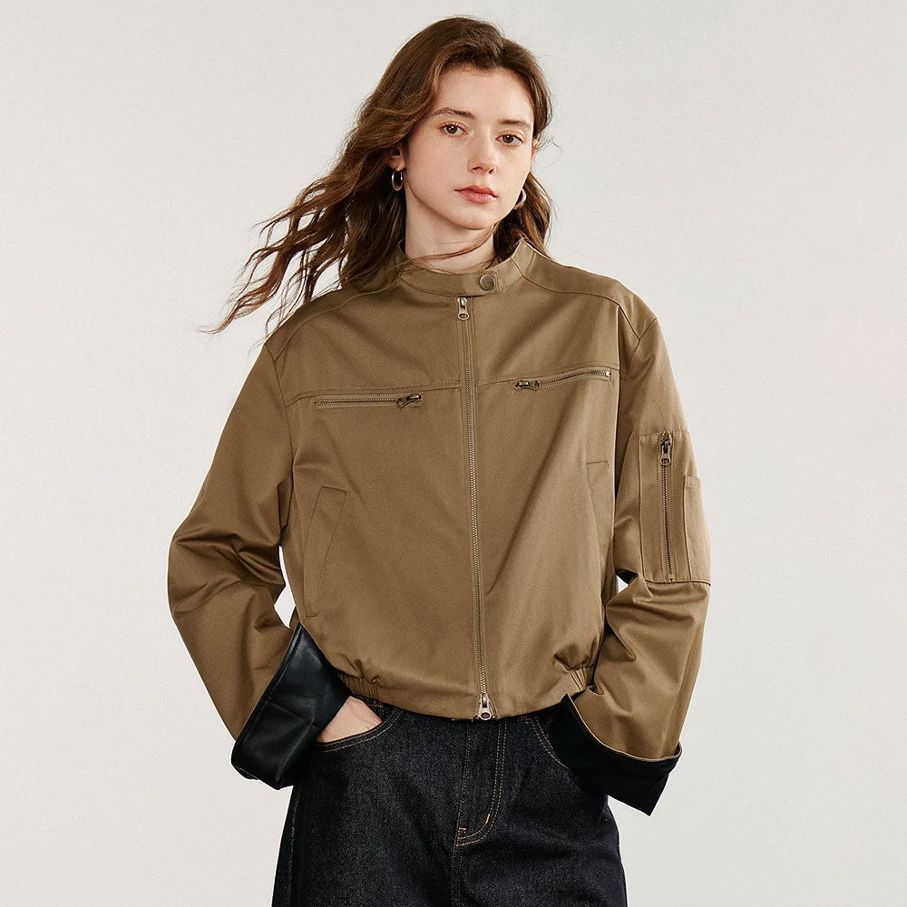 Retro Contrast Stand-Collar Jacket