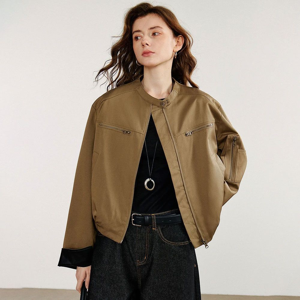 Retro Contrast Stand-Collar Jacket