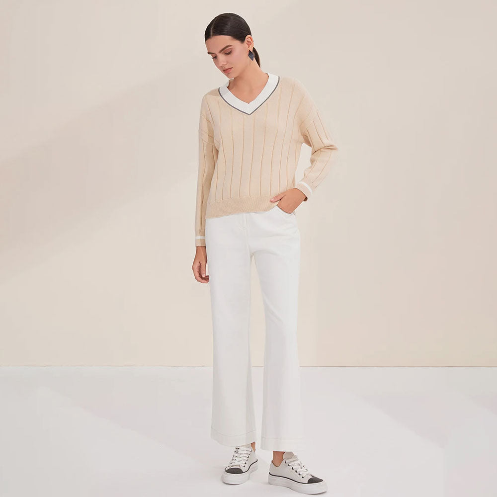 Cotton V-Neck Knitted Sweater