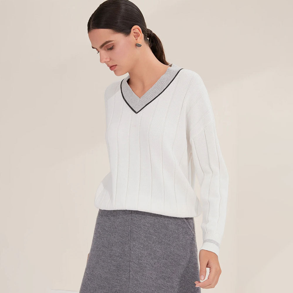 Cotton V-Neck Knitted Sweater