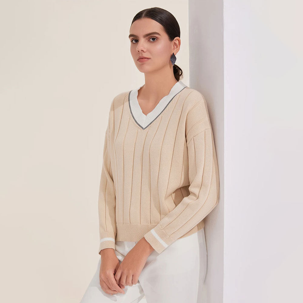Cotton V-Neck Knitted Sweater