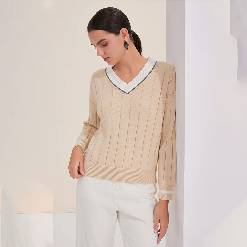 Cotton V-Neck Knitted Sweater