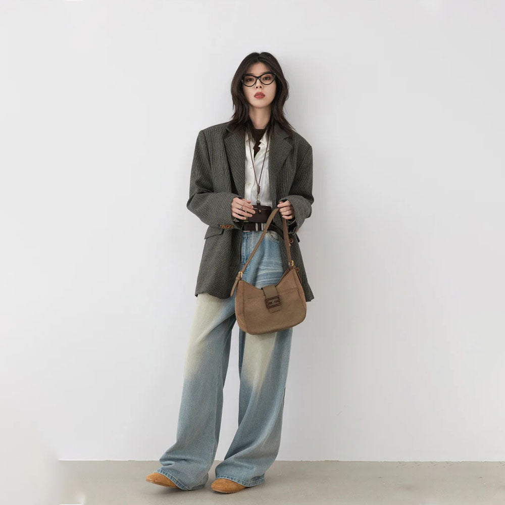 Plaid Mid-Length Woolen Blazer