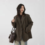 Plaid Mid-Length Woolen Blazer
