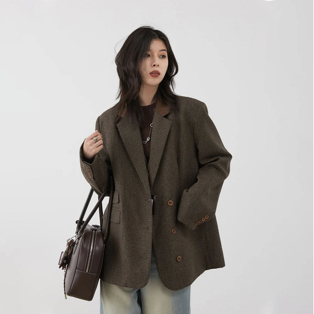 Plaid Mid-Length Woolen Blazer