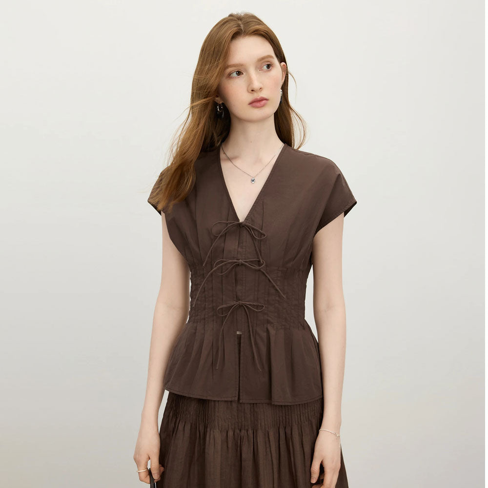Bow-Tie V-Neck Blouse