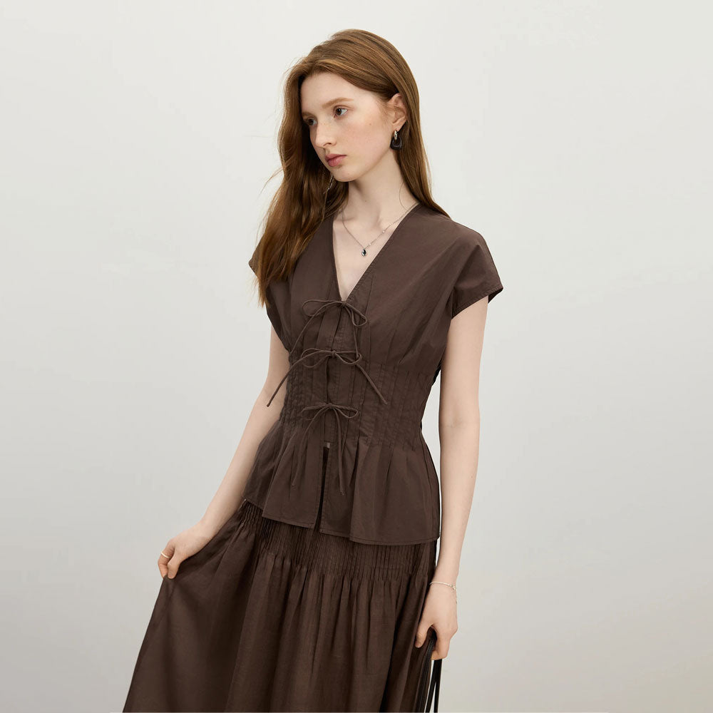 Bow-Tie V-Neck Blouse