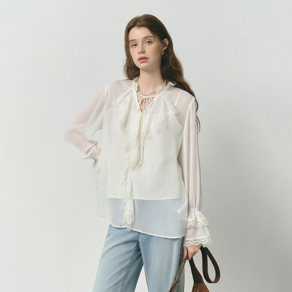 Lace-Trim Flounce Blouse