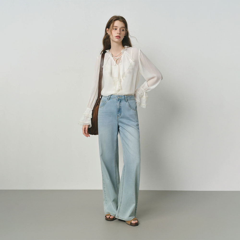 Lace-Trim Flounce Blouse