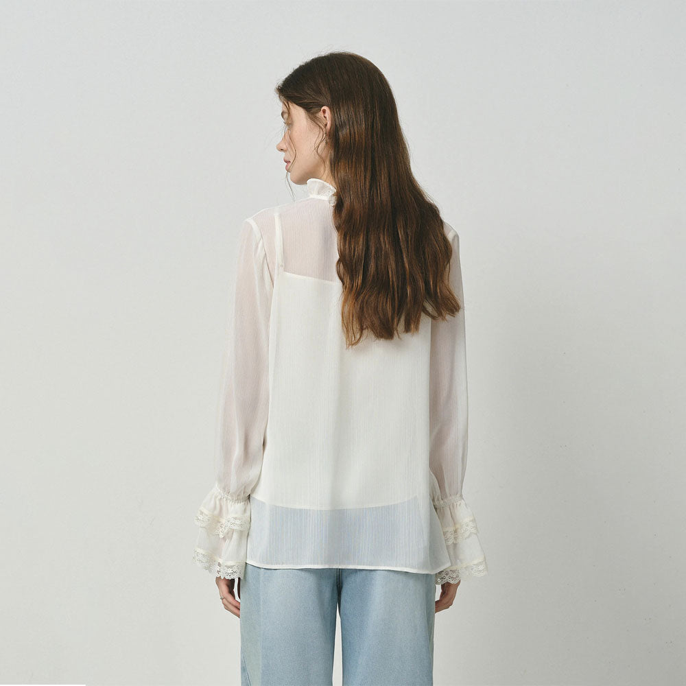 Lace-Trim Flounce Blouse