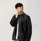 Loose PU Lapel-Collar Jacket