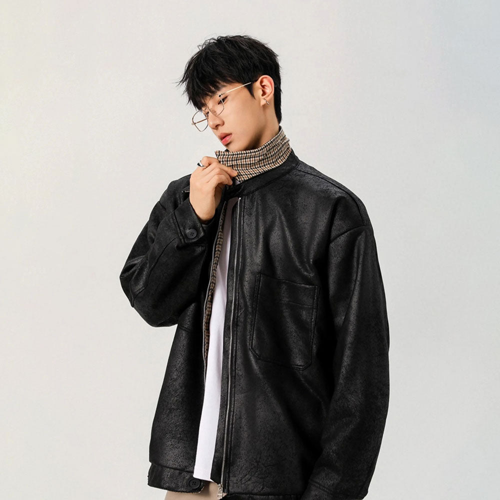 Loose PU Lapel-Collar Jacket
