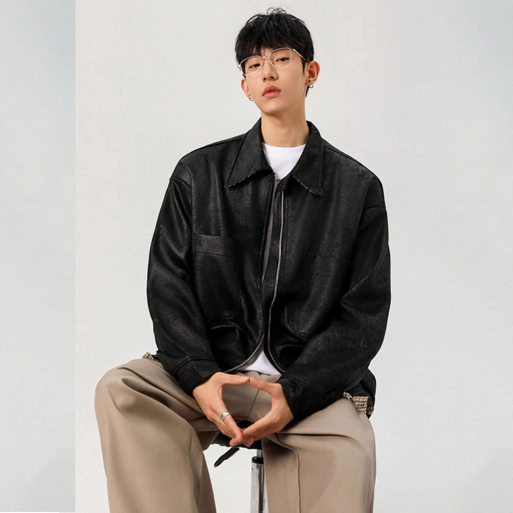 Loose PU Lapel-Collar Jacket