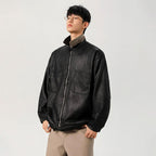 Loose PU Lapel-Collar Jacket