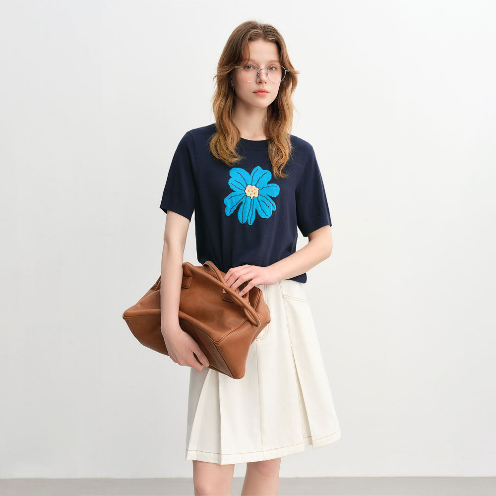 Floral Knit Short Sleeve Top
