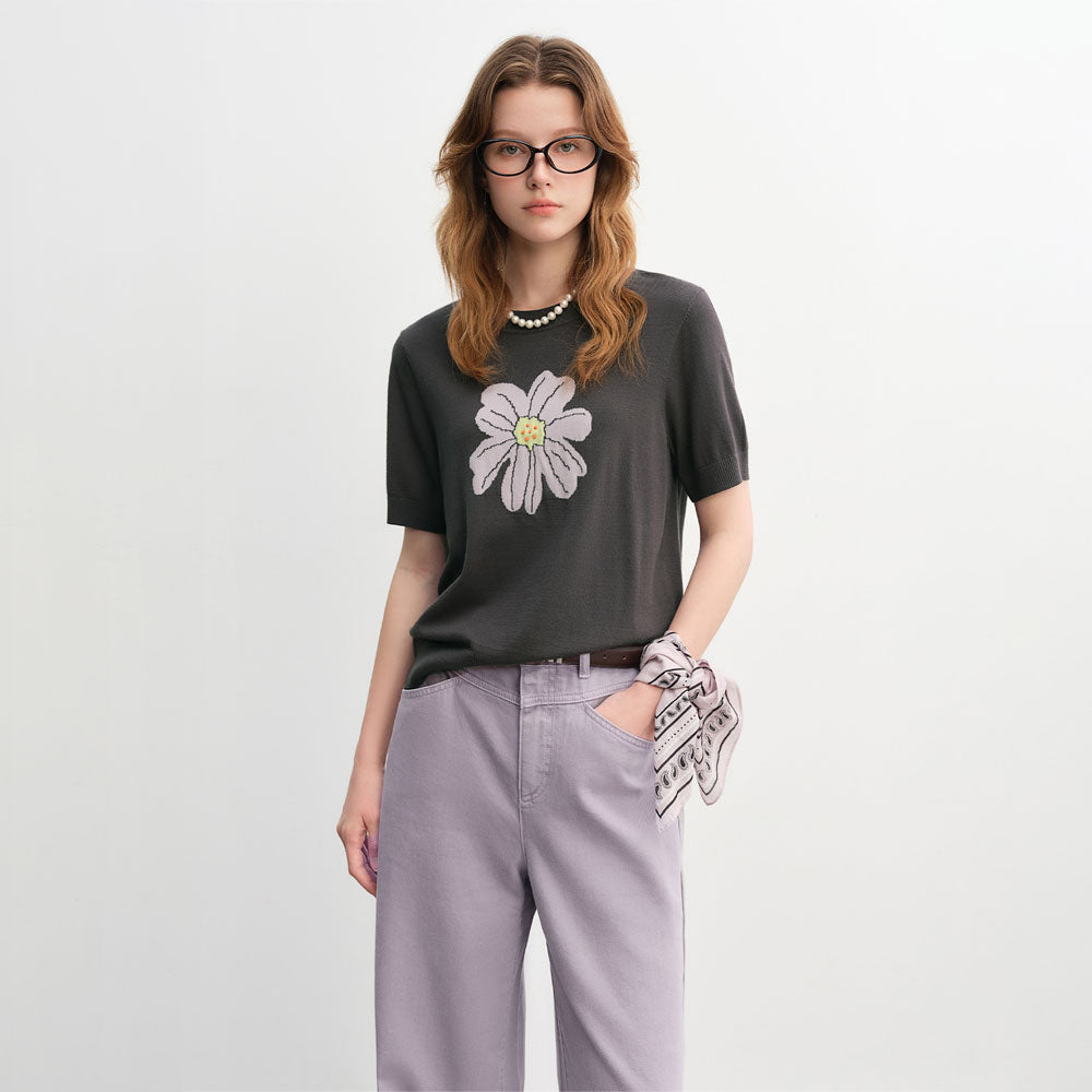 Floral Knit Short Sleeve Top