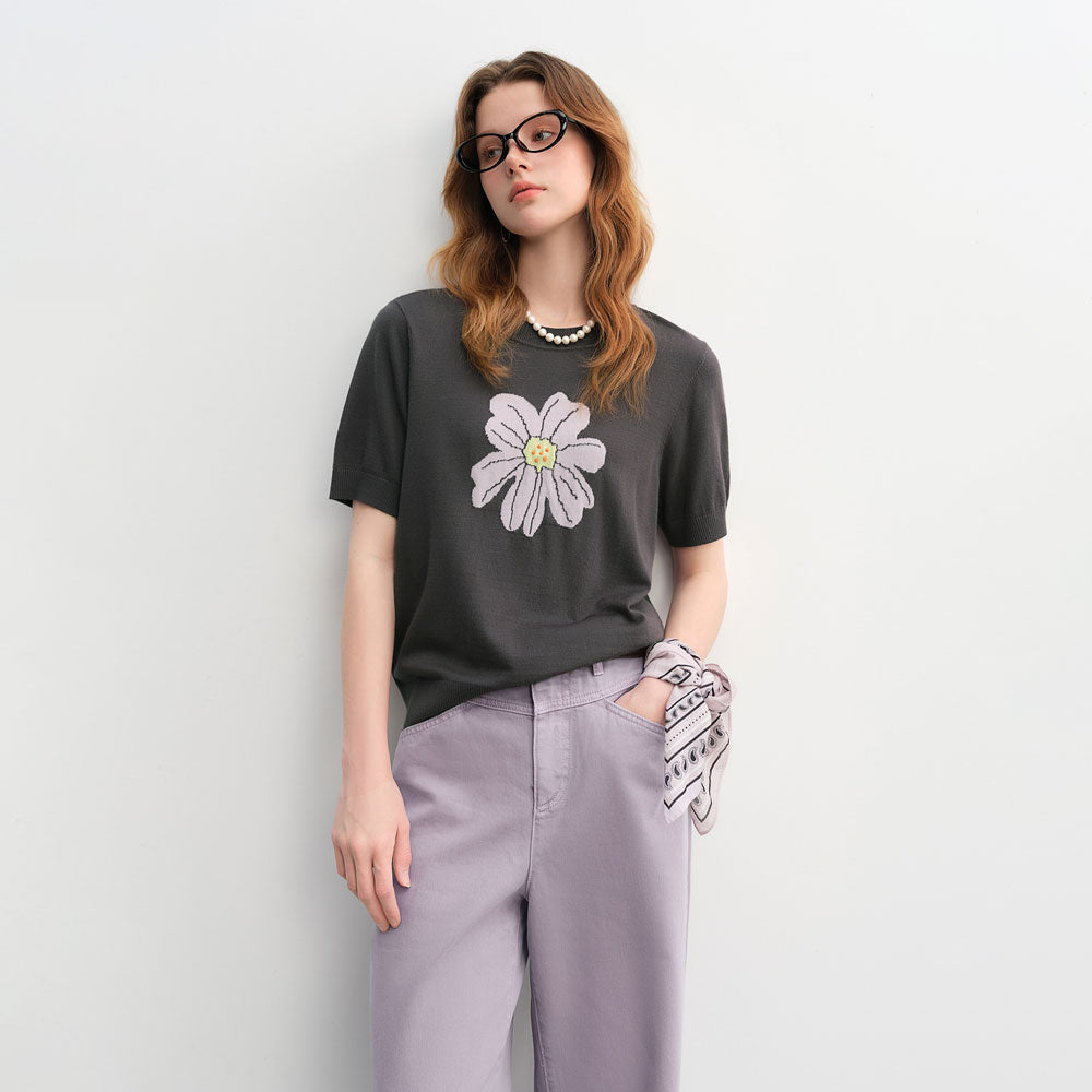 Floral Knit Short Sleeve Top