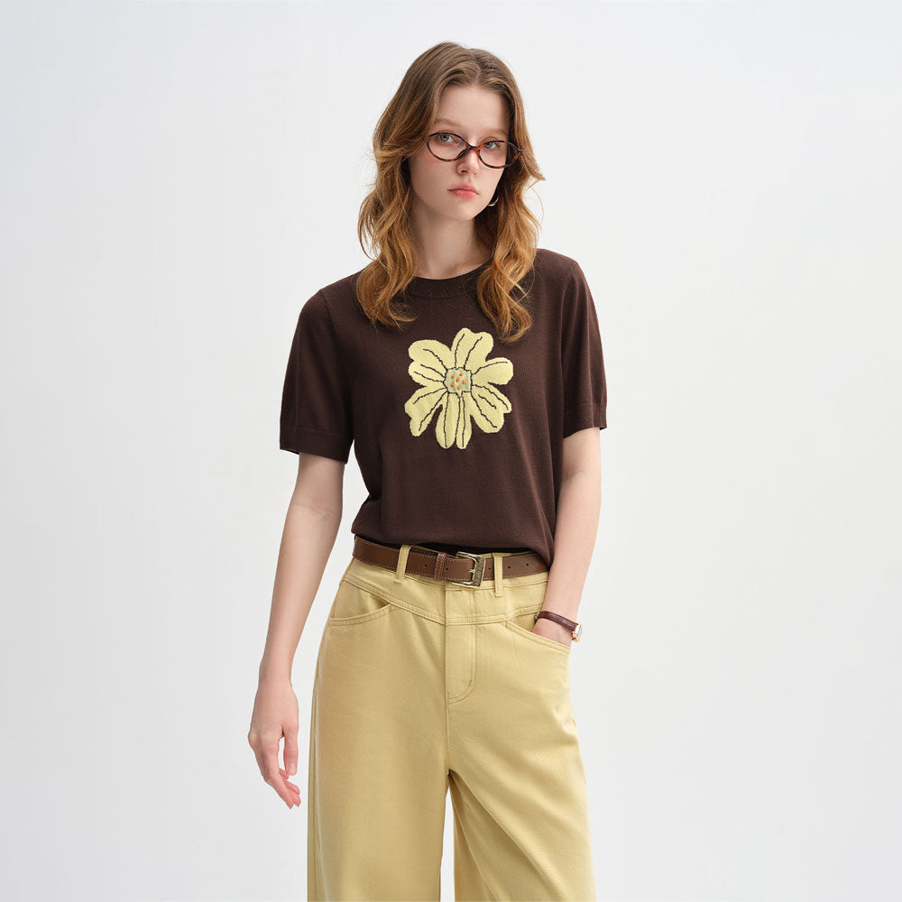 Floral Knit Short Sleeve Top