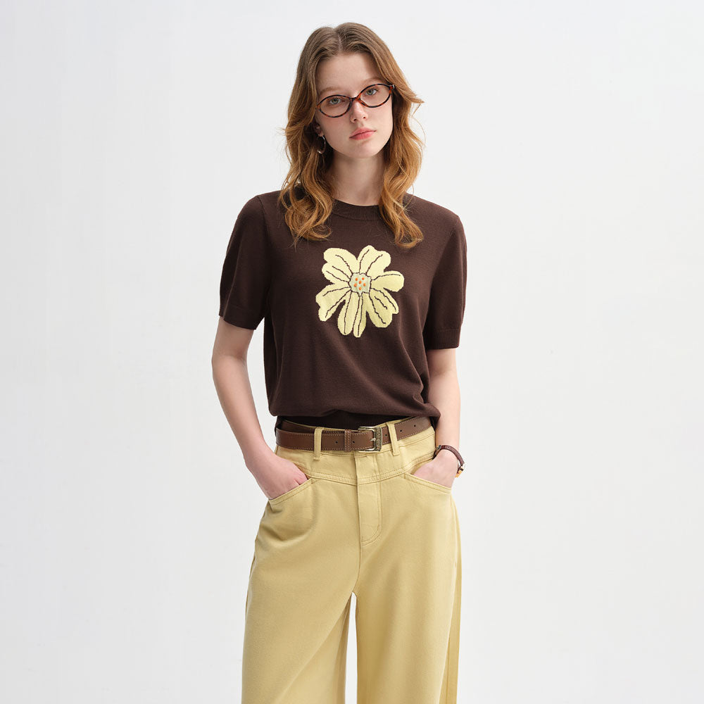 Floral Knit Short Sleeve Top