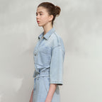 Denim Collared Drop-Sleeve Dress