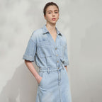 Denim Collared Drop-Sleeve Dress
