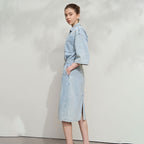 Denim Collared Drop-Sleeve Dress