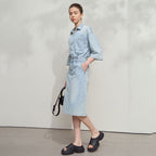 Denim Collared Drop-Sleeve Dress